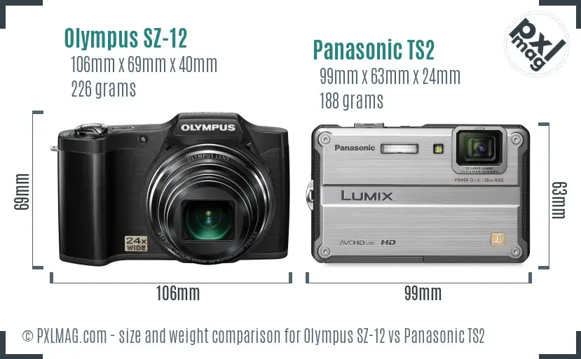 Olympus SZ-12 vs Panasonic TS2 size comparison