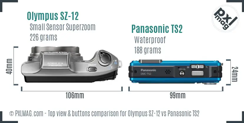 Olympus SZ-12 vs Panasonic TS2 top view buttons comparison