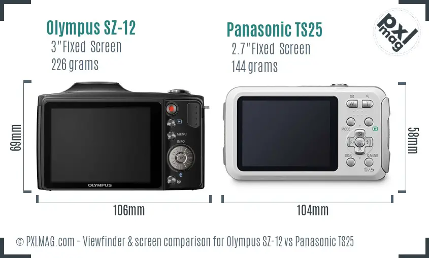 Olympus SZ-12 vs Panasonic TS25 Screen and Viewfinder comparison