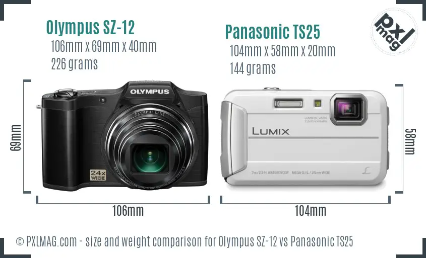 Olympus SZ-12 vs Panasonic TS25 size comparison