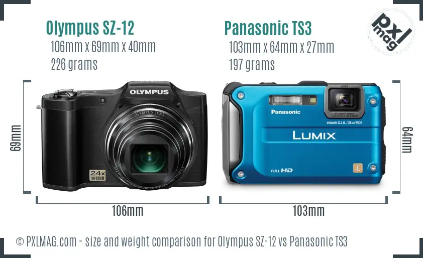 Olympus SZ-12 vs Panasonic TS3 size comparison