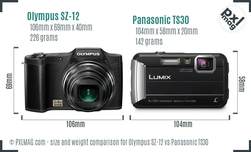 Olympus SZ-12 vs Panasonic TS30 size comparison