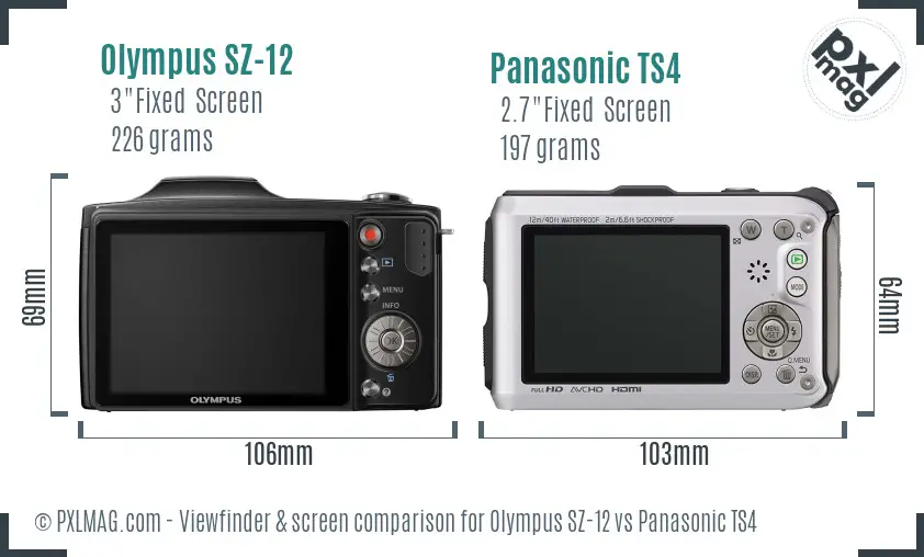 Olympus SZ-12 vs Panasonic TS4 Screen and Viewfinder comparison