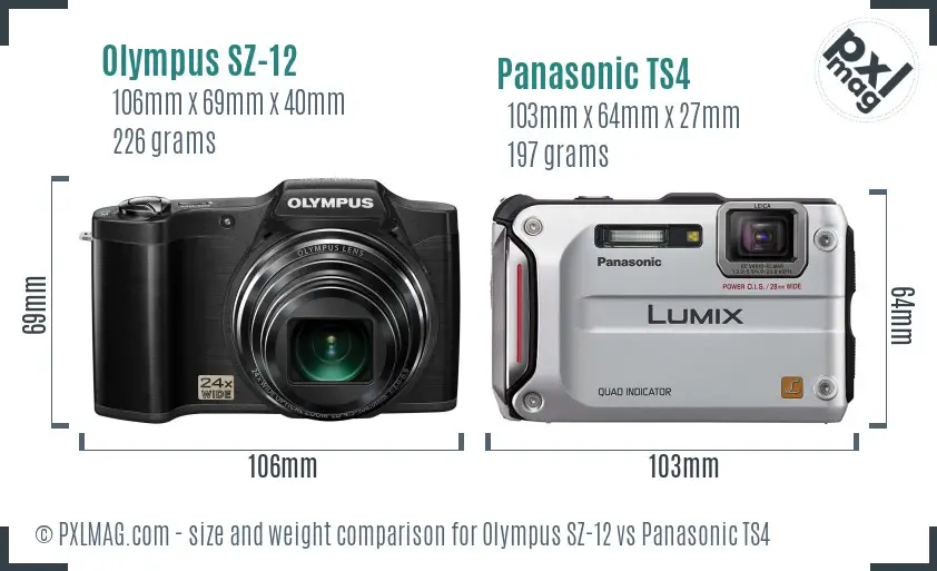 Olympus SZ-12 vs Panasonic TS4 size comparison