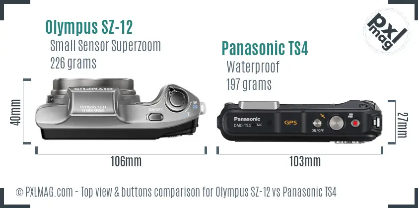 Olympus SZ-12 vs Panasonic TS4 top view buttons comparison