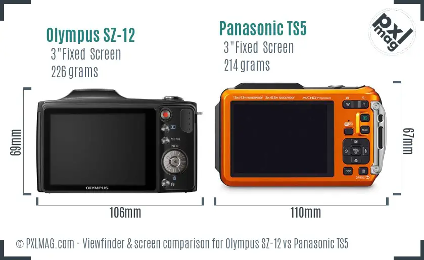 Olympus SZ-12 vs Panasonic TS5 Screen and Viewfinder comparison