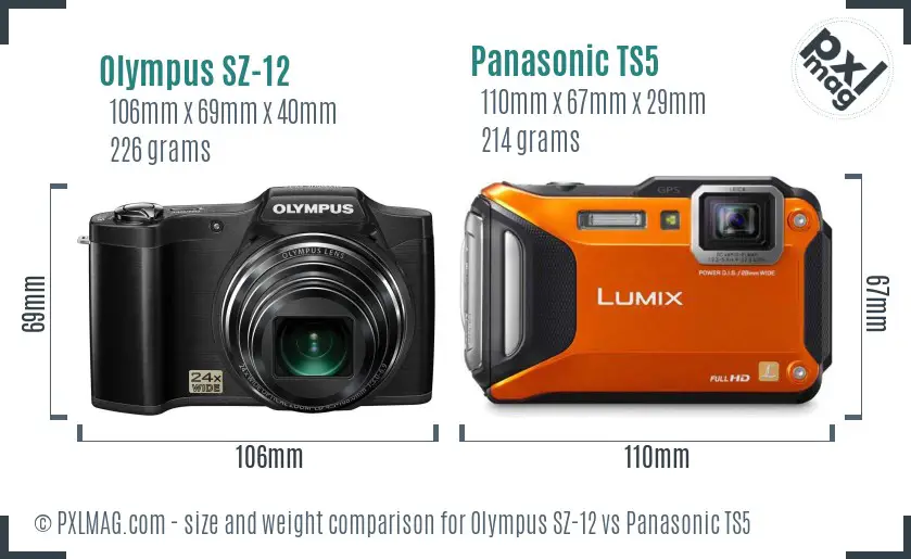 Olympus SZ-12 vs Panasonic TS5 size comparison