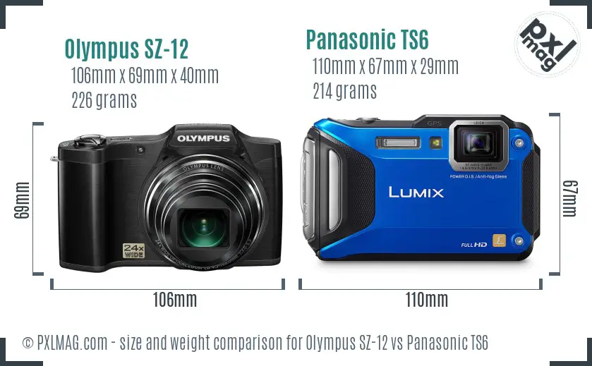 Olympus SZ-12 vs Panasonic TS6 size comparison