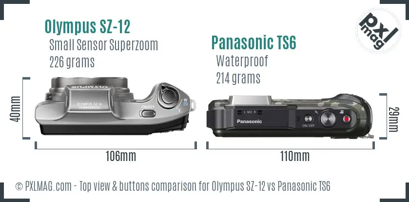 Olympus SZ-12 vs Panasonic TS6 top view buttons comparison