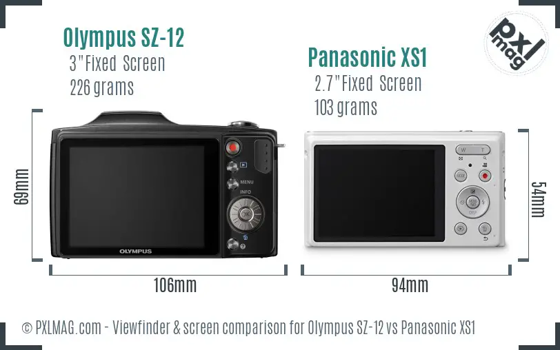 Olympus SZ-12 vs Panasonic XS1 Screen and Viewfinder comparison