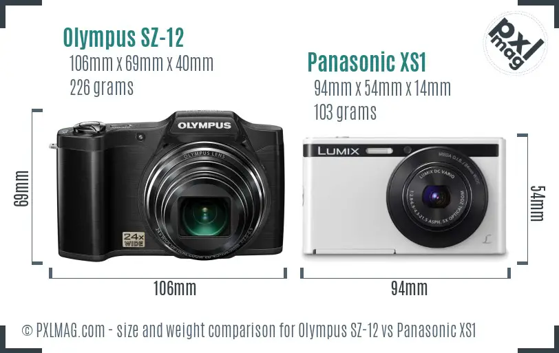 Olympus SZ-12 vs Panasonic XS1 size comparison