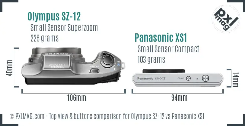 Olympus SZ-12 vs Panasonic XS1 top view buttons comparison