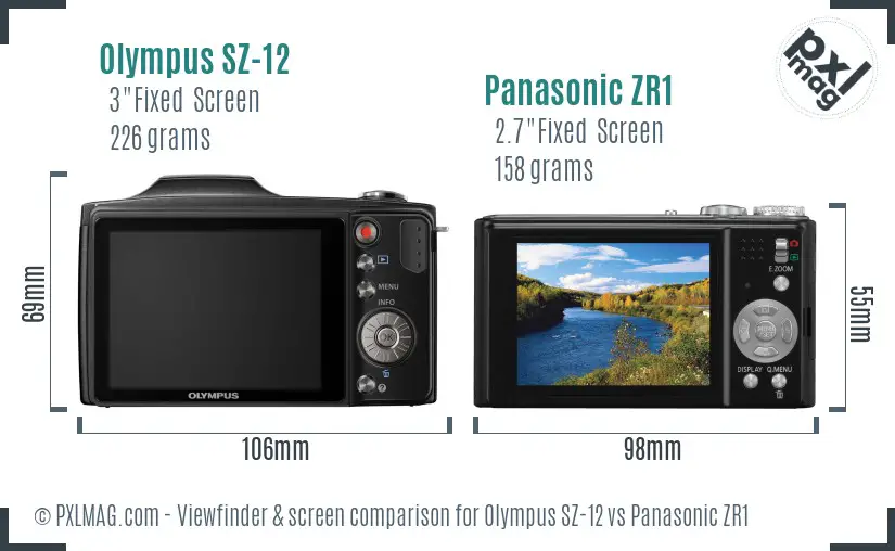 Olympus SZ-12 vs Panasonic ZR1 Screen and Viewfinder comparison