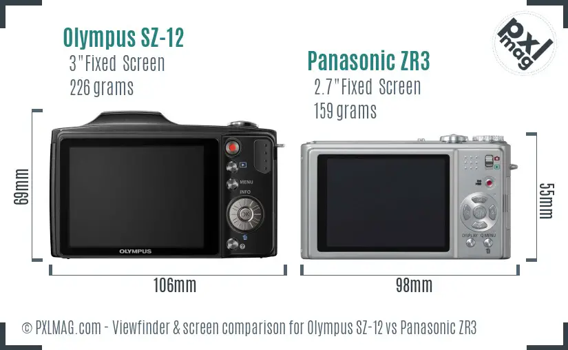 Olympus SZ-12 vs Panasonic ZR3 Screen and Viewfinder comparison