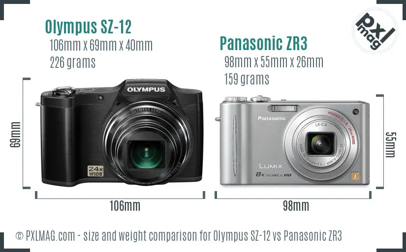 Olympus SZ-12 vs Panasonic ZR3 size comparison