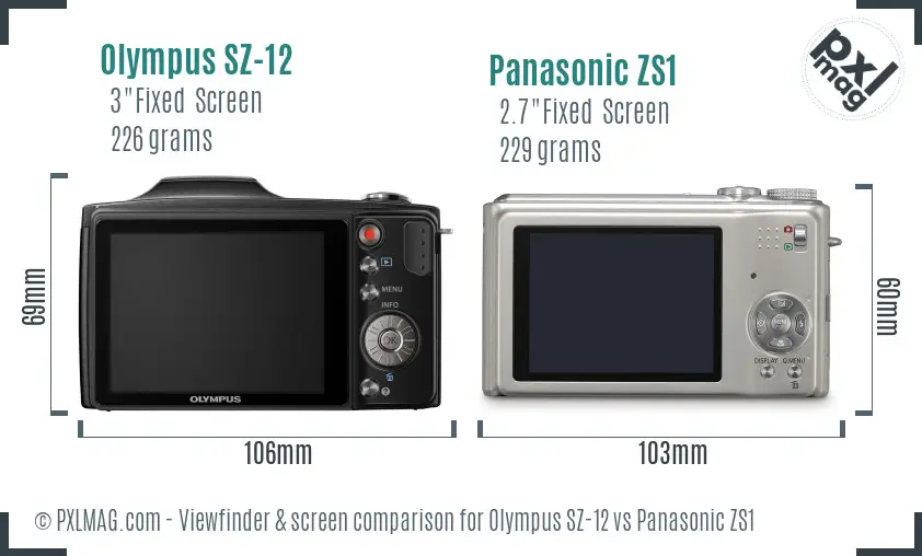 Olympus SZ-12 vs Panasonic ZS1 Screen and Viewfinder comparison