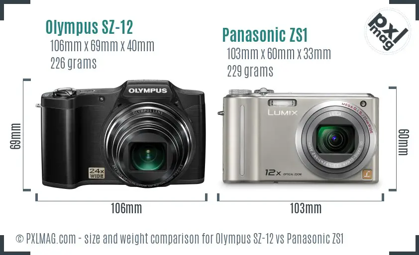 Olympus SZ-12 vs Panasonic ZS1 size comparison