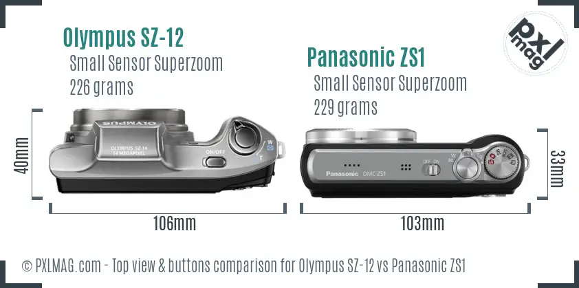 Olympus SZ-12 vs Panasonic ZS1 top view buttons comparison
