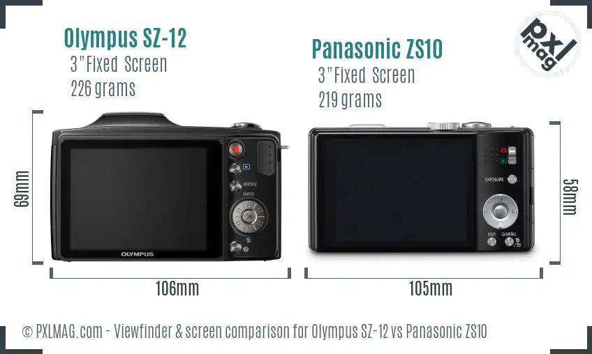 Olympus SZ-12 vs Panasonic ZS10 Screen and Viewfinder comparison