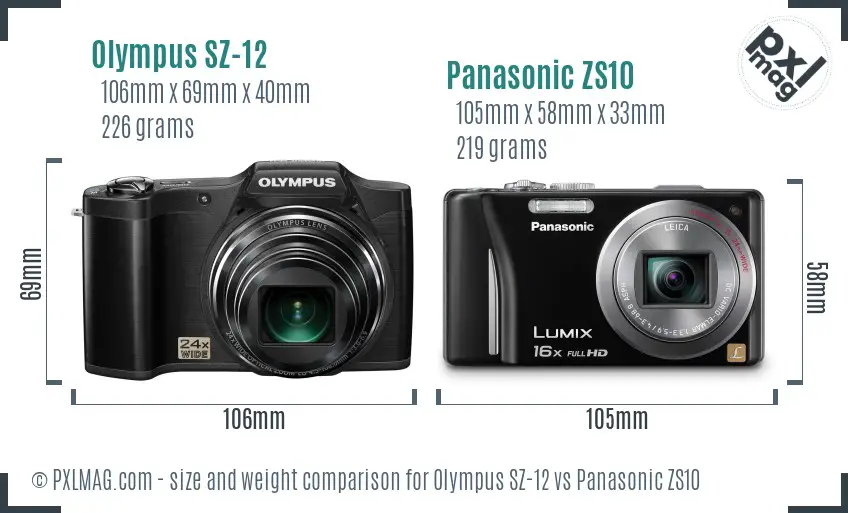 Olympus SZ-12 vs Panasonic ZS10 size comparison