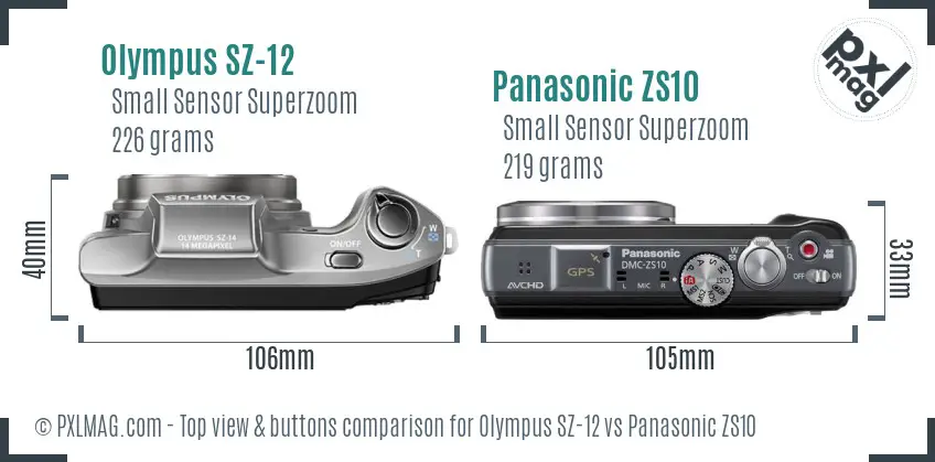 Olympus SZ-12 vs Panasonic ZS10 top view buttons comparison