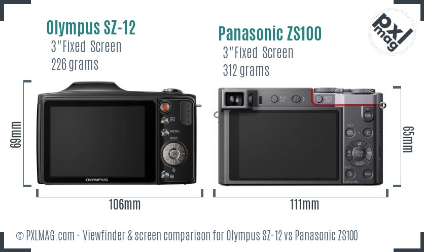 Olympus SZ-12 vs Panasonic ZS100 Screen and Viewfinder comparison