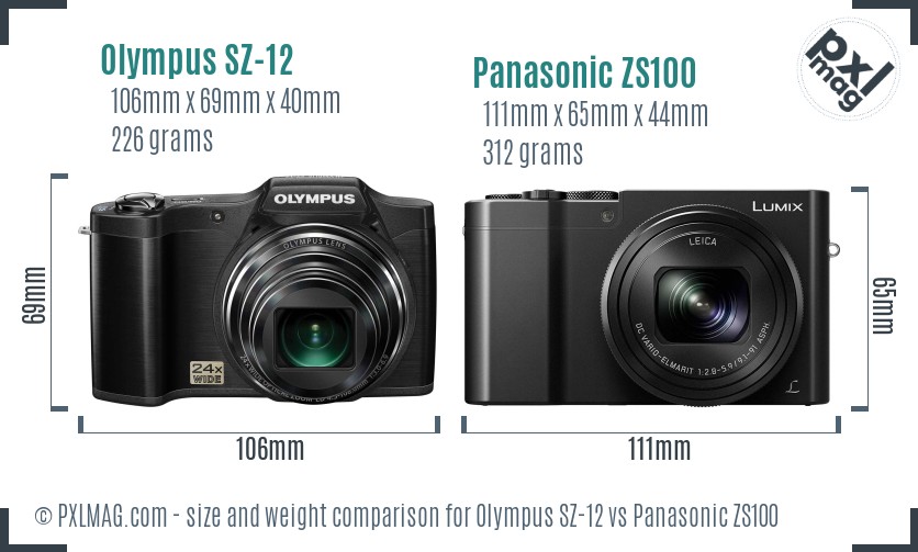 Olympus SZ-12 vs Panasonic ZS100 size comparison