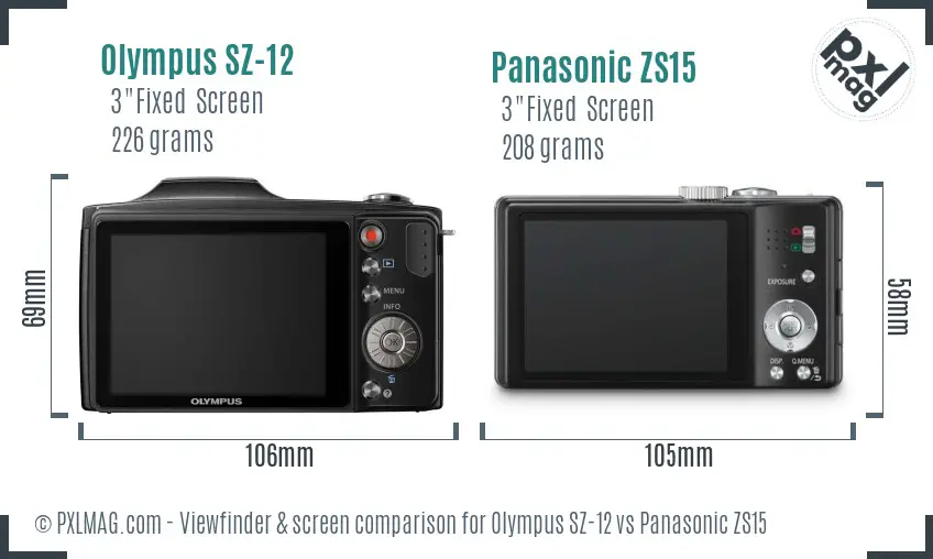 Olympus SZ-12 vs Panasonic ZS15 Screen and Viewfinder comparison