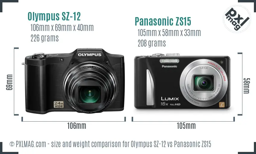 Olympus SZ-12 vs Panasonic ZS15 size comparison