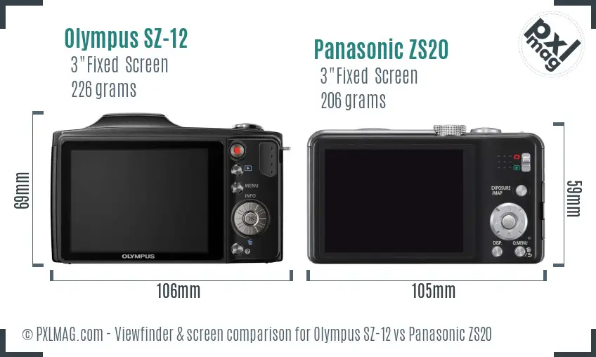 Olympus SZ-12 vs Panasonic ZS20 Screen and Viewfinder comparison