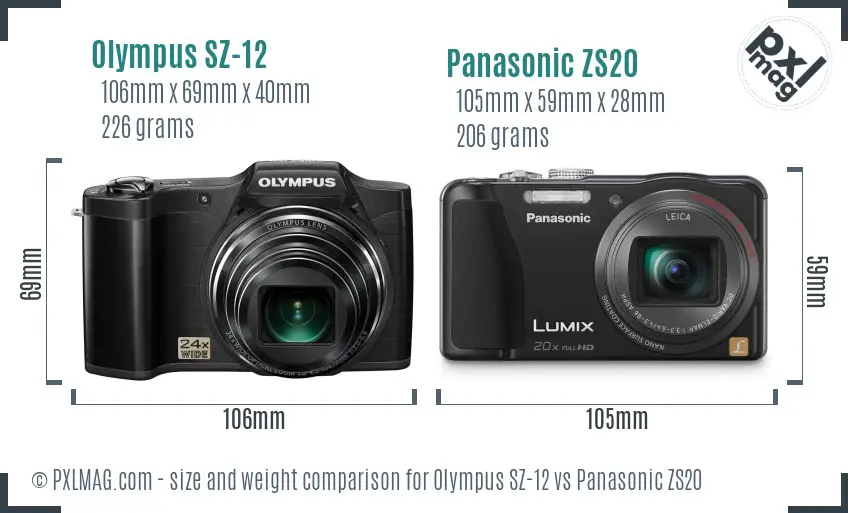 Olympus SZ-12 vs Panasonic ZS20 size comparison