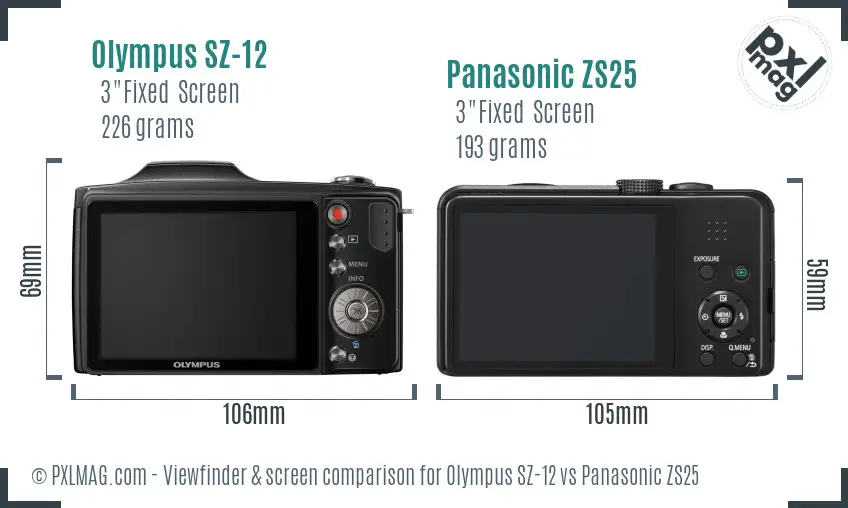 Olympus SZ-12 vs Panasonic ZS25 Screen and Viewfinder comparison