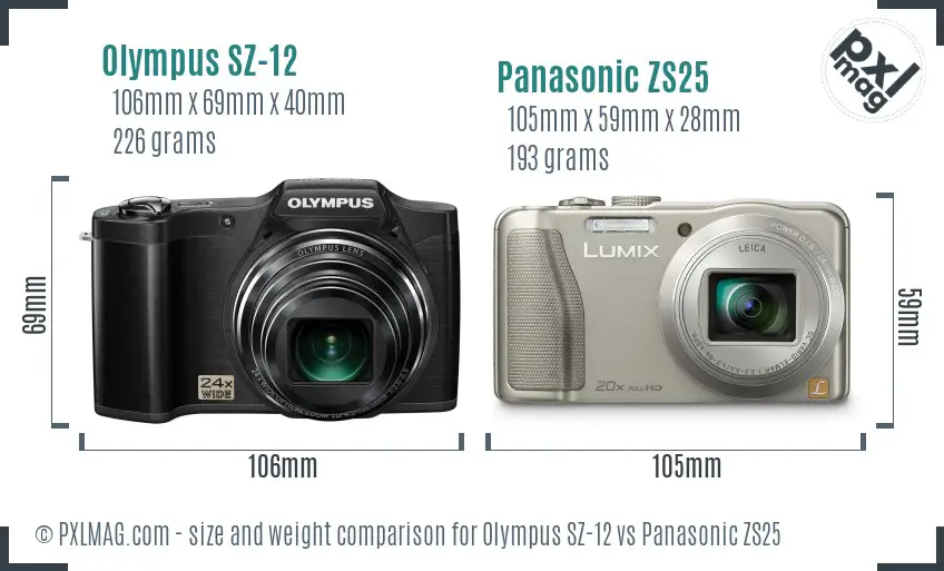 Olympus SZ-12 vs Panasonic ZS25 size comparison