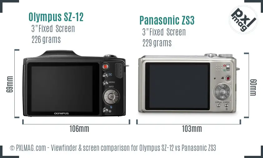 Olympus SZ-12 vs Panasonic ZS3 Screen and Viewfinder comparison