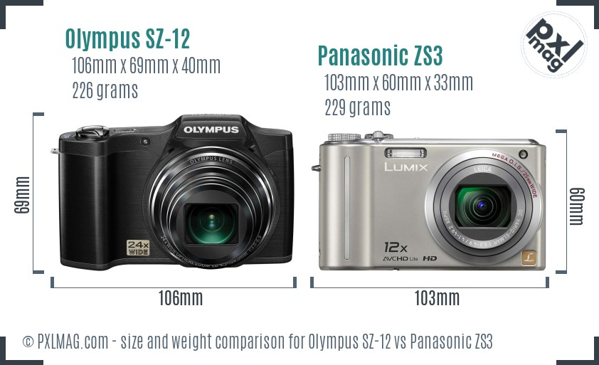 Olympus SZ-12 vs Panasonic ZS3 size comparison