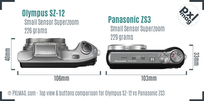 Olympus SZ-12 vs Panasonic ZS3 top view buttons comparison