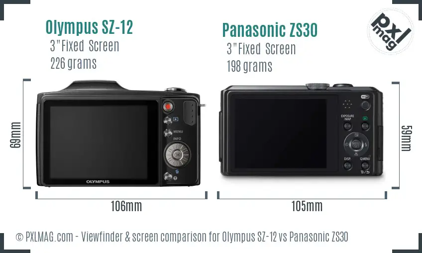 Olympus SZ-12 vs Panasonic ZS30 Screen and Viewfinder comparison