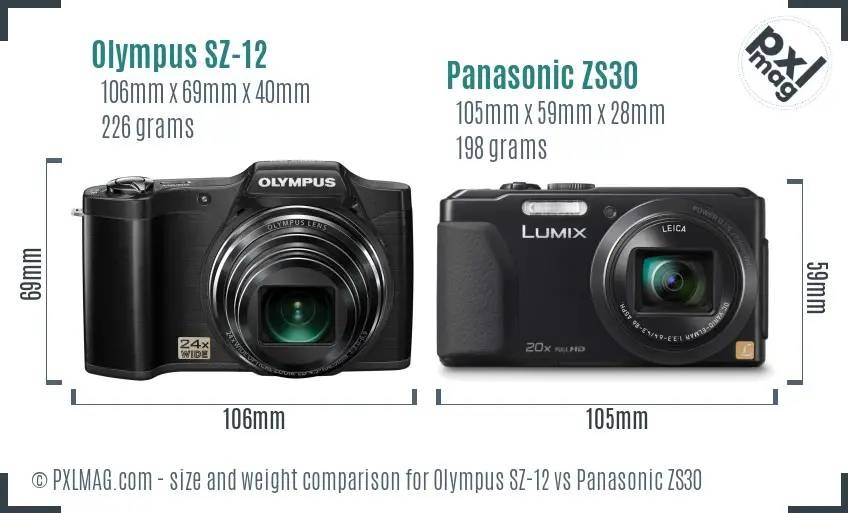 Olympus SZ-12 vs Panasonic ZS30 size comparison