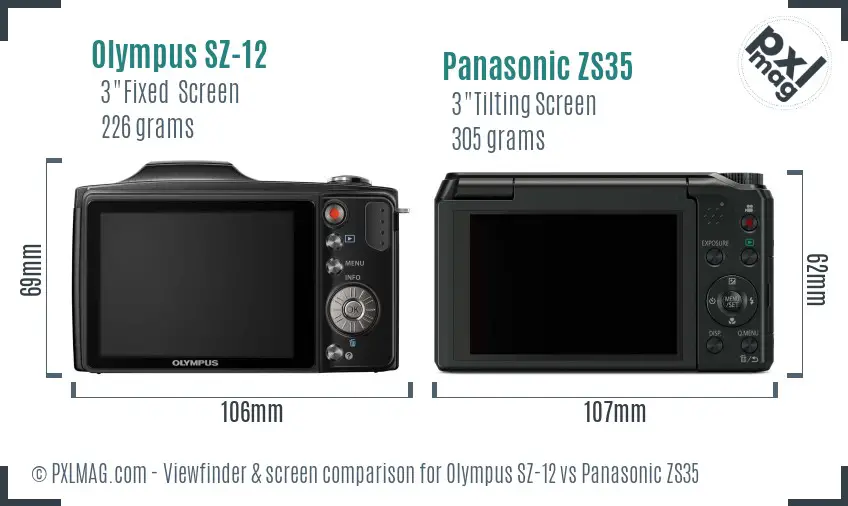 Olympus SZ-12 vs Panasonic ZS35 Screen and Viewfinder comparison