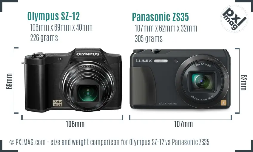 Olympus SZ-12 vs Panasonic ZS35 size comparison