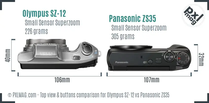 Olympus SZ-12 vs Panasonic ZS35 top view buttons comparison