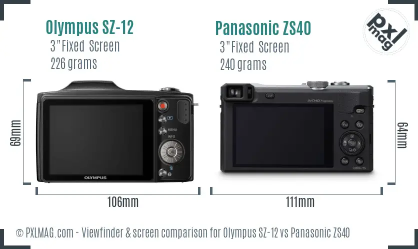 Olympus SZ-12 vs Panasonic ZS40 Screen and Viewfinder comparison