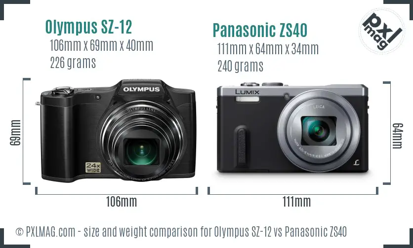 Olympus SZ-12 vs Panasonic ZS40 size comparison