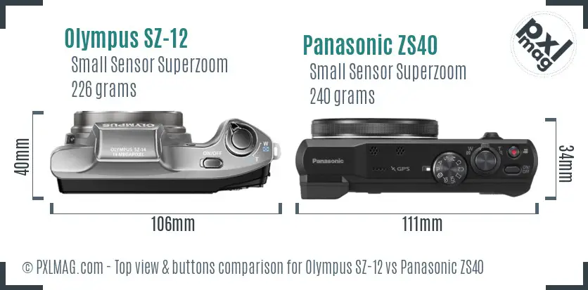 Olympus SZ-12 vs Panasonic ZS40 top view buttons comparison
