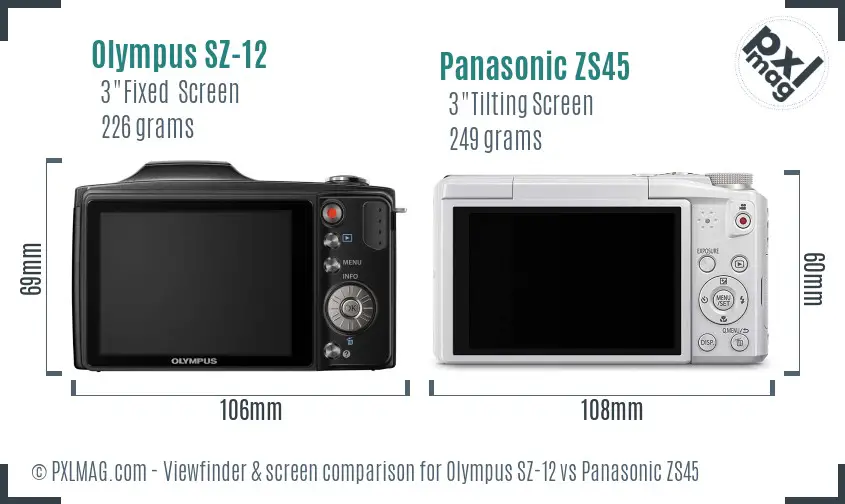 Olympus SZ-12 vs Panasonic ZS45 Screen and Viewfinder comparison