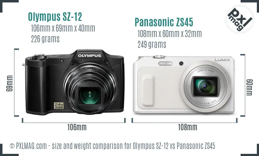 Olympus SZ-12 vs Panasonic ZS45 size comparison