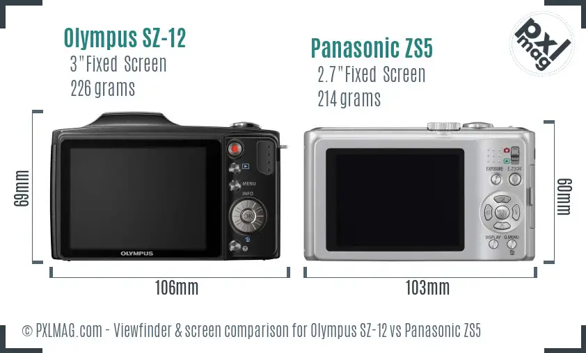 Olympus SZ-12 vs Panasonic ZS5 Screen and Viewfinder comparison