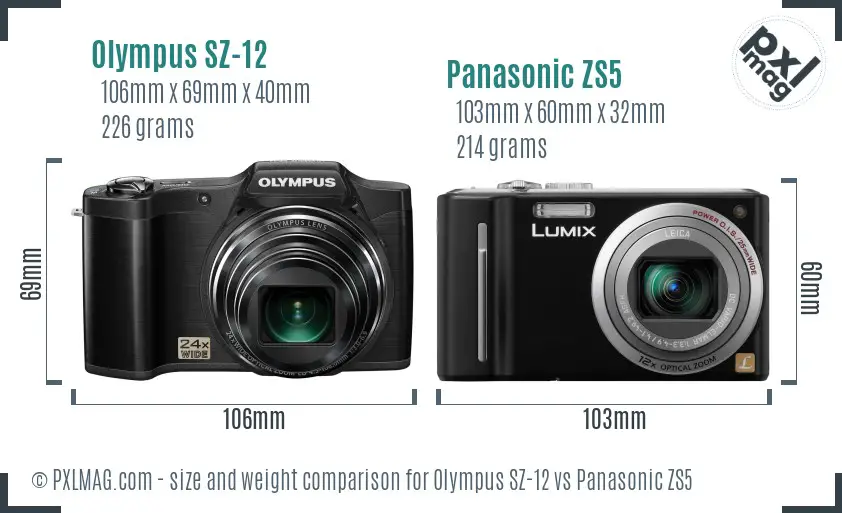 Olympus SZ-12 vs Panasonic ZS5 size comparison