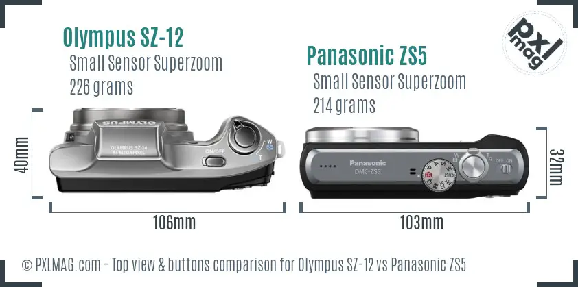 Olympus SZ-12 vs Panasonic ZS5 top view buttons comparison