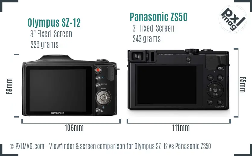 Olympus SZ-12 vs Panasonic ZS50 Screen and Viewfinder comparison